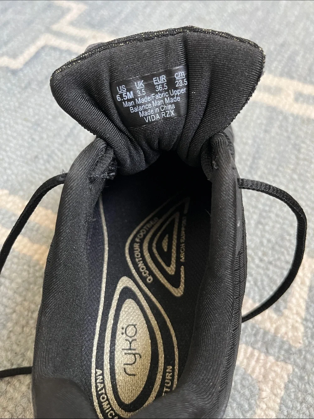 Ryka Vida RZX Black and Gold women’s Athletic Shoes